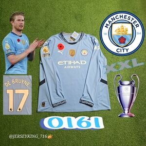 Puma Manchester City Kevin De Bruyne #17 2024/2025 Long Sleeve Home Jersey EPL